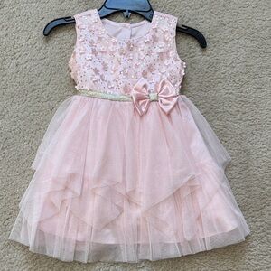 Jona Michelle Pink Sequin Kids Dress with Bow - Size 3T